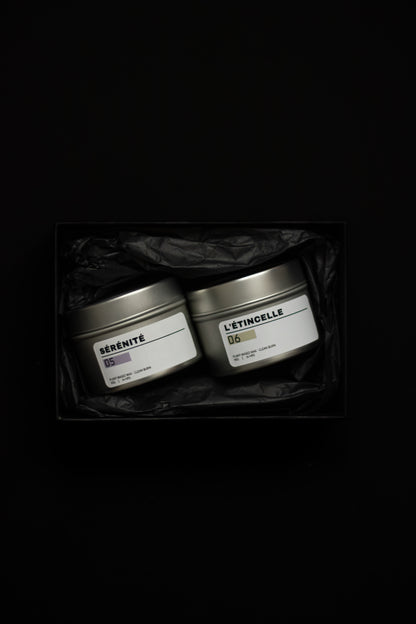 Gift box with two scented candles looking prelium and luxury.