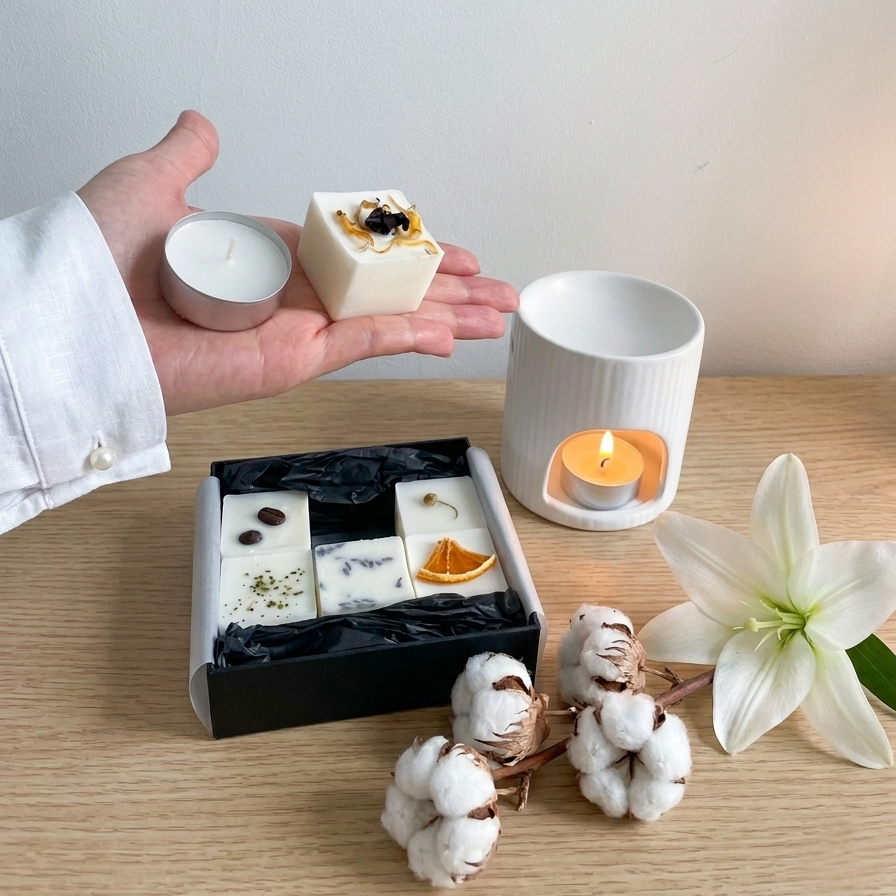 Fresh Linen Wax melt with botanical Topping
