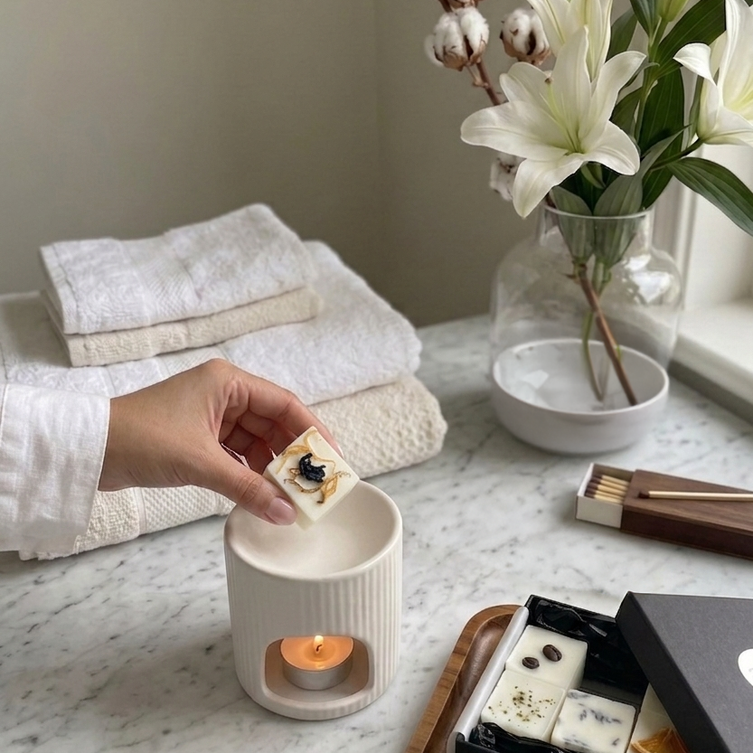 Fresh Linen Scent of Wax Melt with botanical toppings